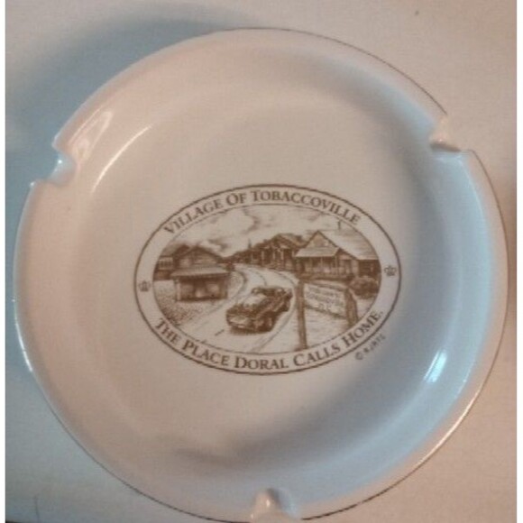 Vintage Village of Tobaccoville Porcelain White Ashtray Cigarettes Ashes Cigars - Picture 1 of 1